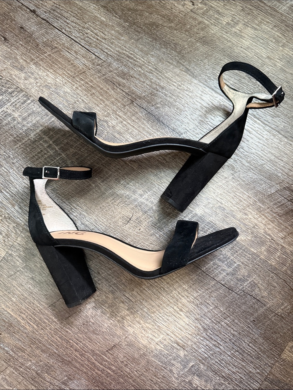 INC International Concepts Black Suede Block Heel Sandals